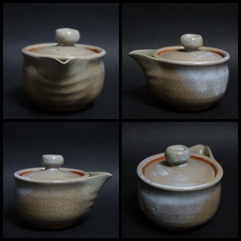 萩焼 天鵬山窯 流れ釉 宝瓶 茶器 二点セット/ 煎茶道具