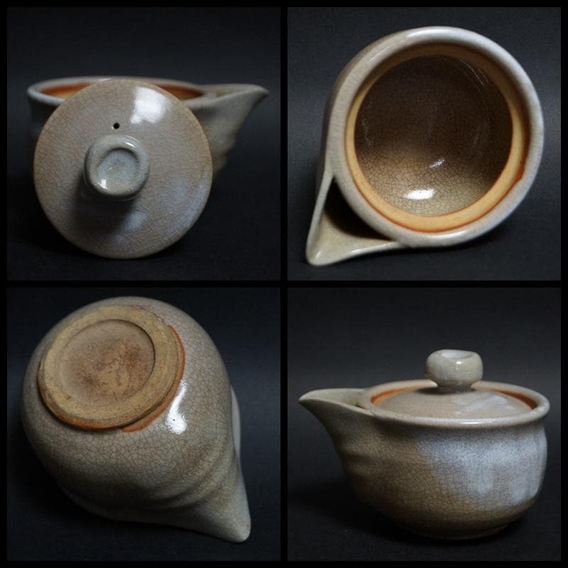 萩焼 天鵬山窯 流れ釉 宝瓶 茶器 二点セット/ 煎茶道具
