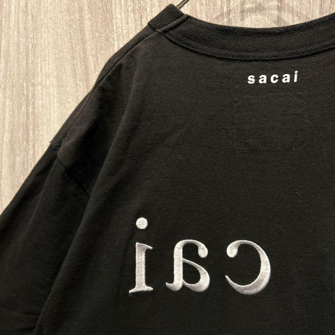 【美品】Sacai 高級半袖tシャツ 刺繍ロゴ 超希少 青山店限定 古着 XL