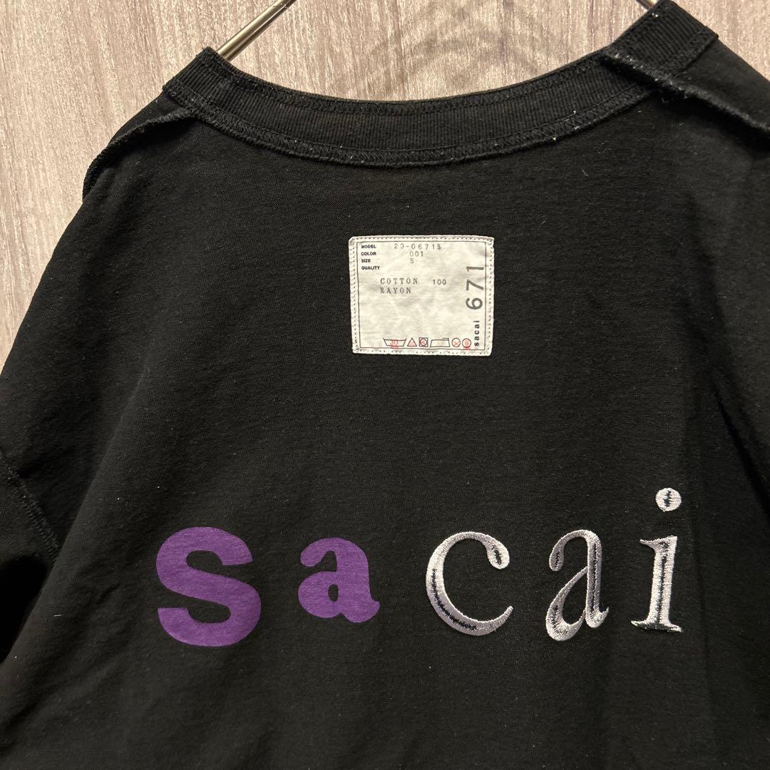 【美品】Sacai 高級半袖tシャツ 刺繍ロゴ 超希少 青山店限定 古着 XL