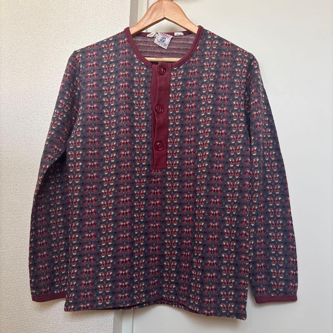 レア　70s 蝶々　kennington ジャガード　Tシャツ　ニット　ヒッピー