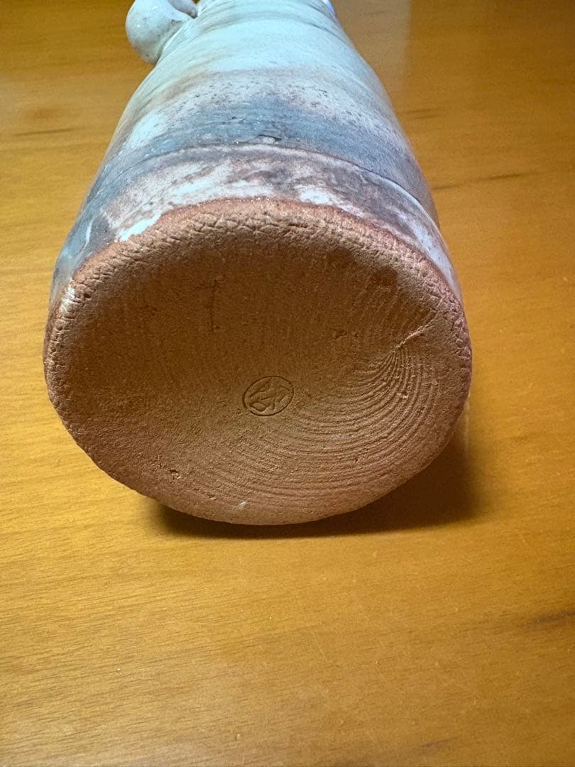 未使用品 萩焼耳付き花瓶　清水啓功　共箱付属　陶歴付属