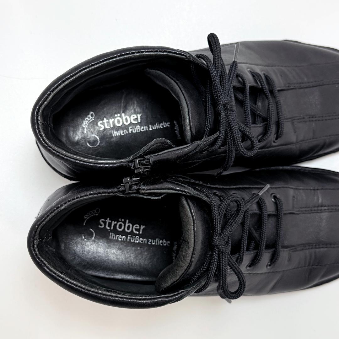 【美品】ストロバー ドイツ製 高級 レザー ショートブーツ 黒 24cm