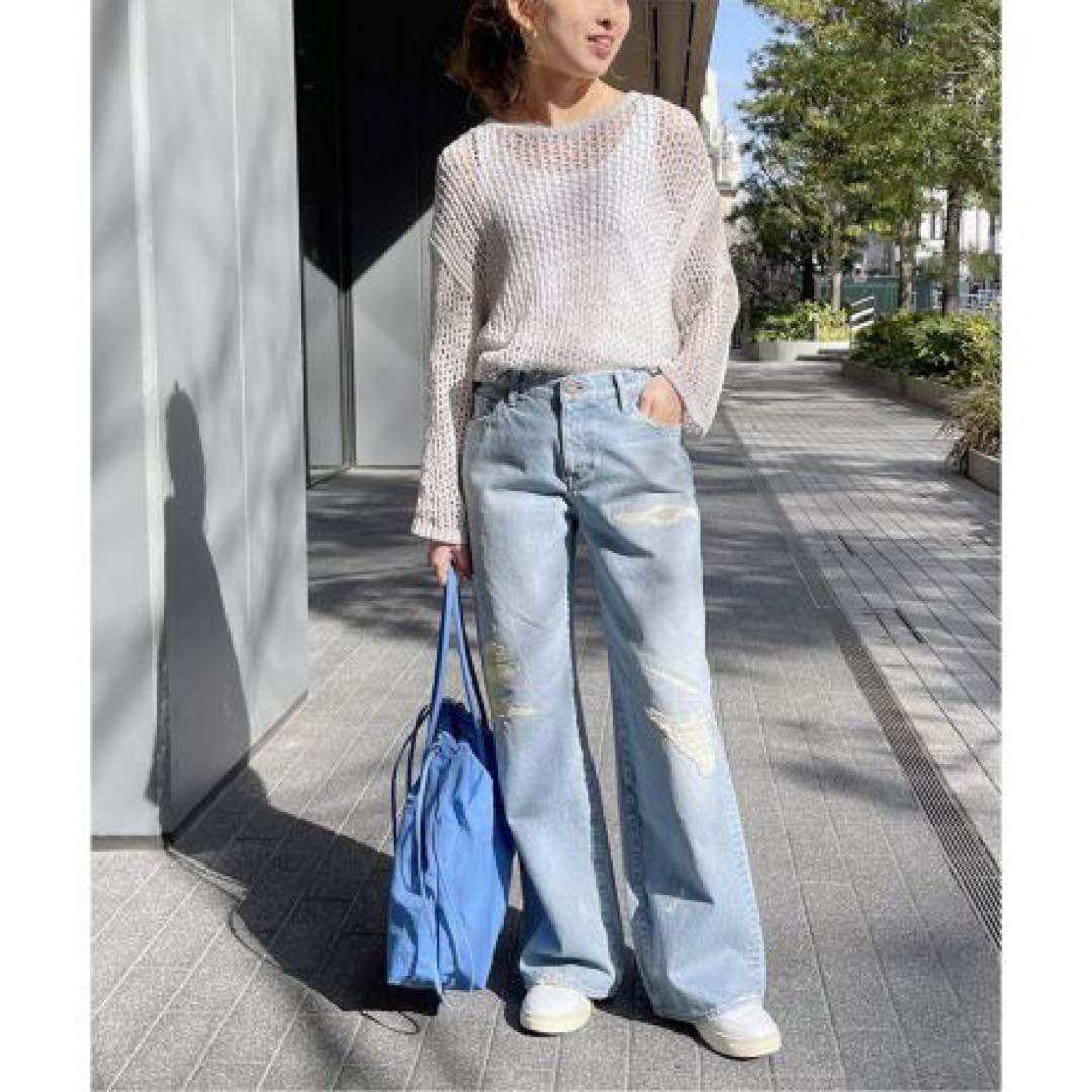 Spick and Span オーセン ローライズワイドレッグダメージデニム