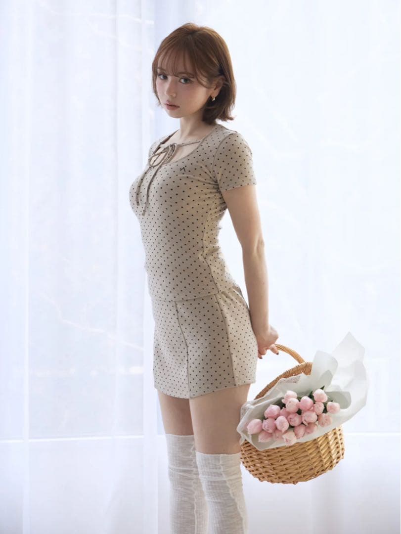 andmary Dot ribbon set up beige 即日発送