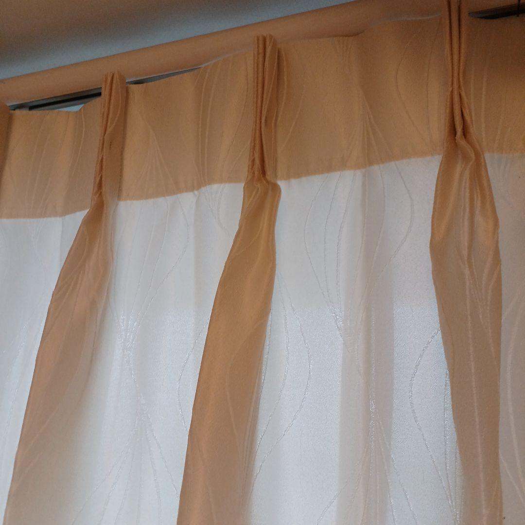 大塚家具クリーム色葉模様刺繍カーテン横207× 縦204cm 2枚タッセル2本付