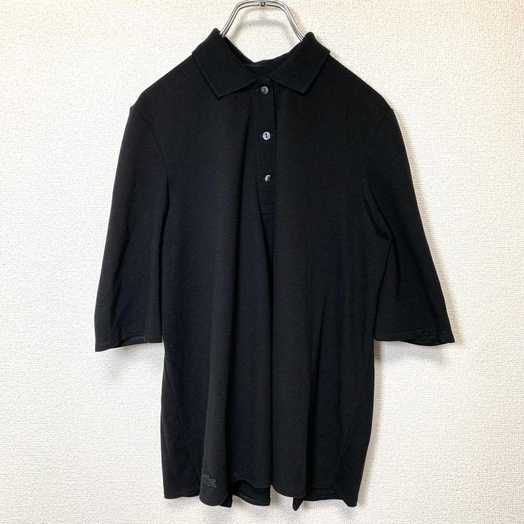 【希少】 LACOSTE バックプリーツ ポロシャツ ブラック ラコステ 鹿の子