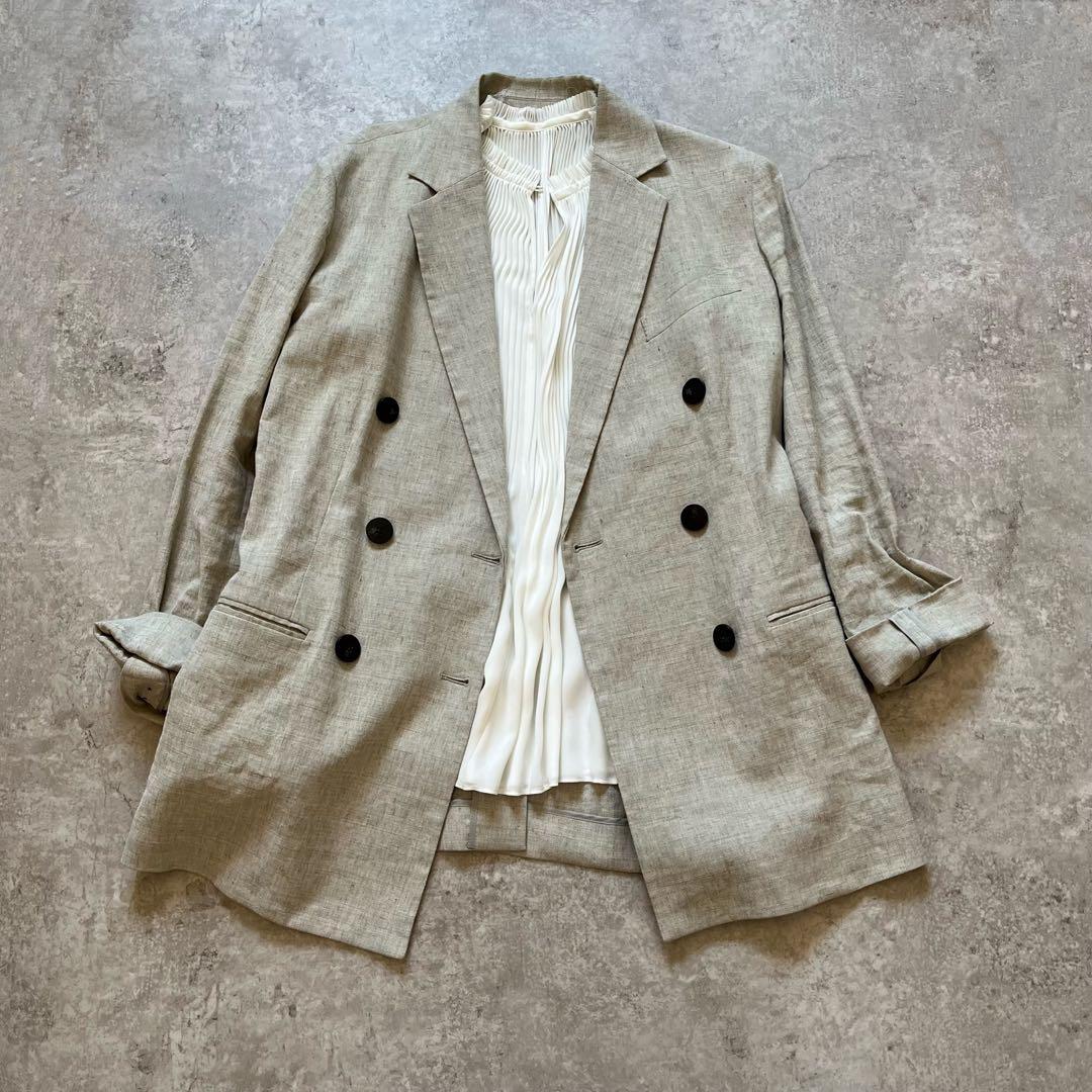 美品♡Theory リネン混 ダブルブレスト テーラードジャケット ベージュ 麻