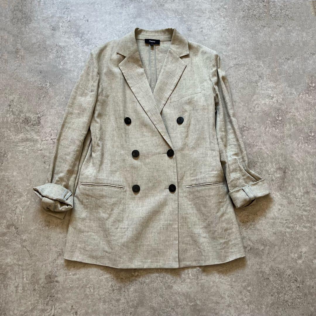 美品♡Theory リネン混 ダブルブレスト テーラードジャケット ベージュ 麻