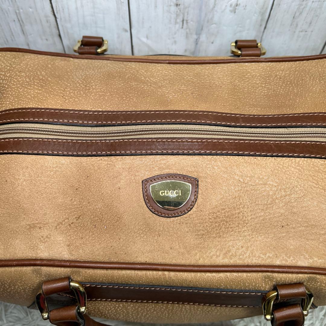GUCCI オールドグッチ レザー ボストンバッグ ブラウン　ロゴ　大容量　旅行
