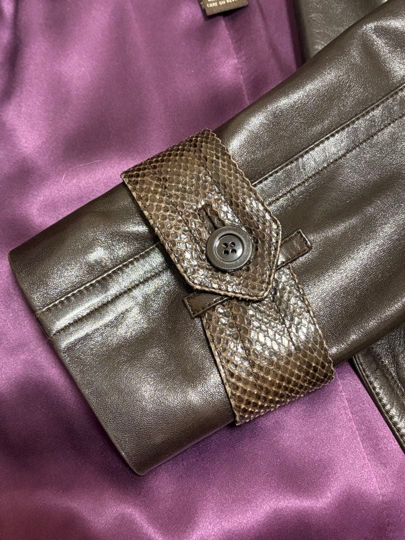 コーチ COACH レザー トレンチコート ダークブラウン
