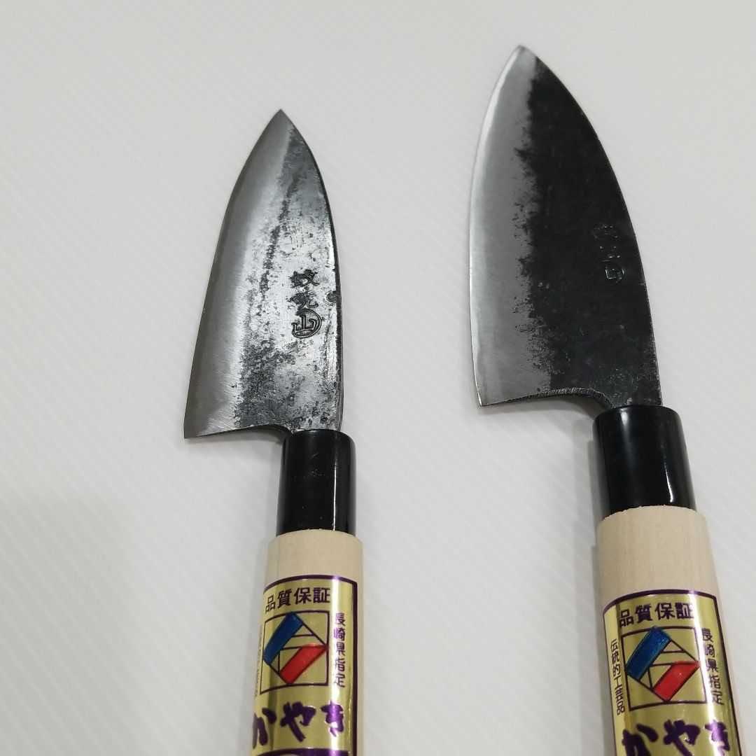 蚊焼包丁・三徳包丁黒打ち（中、小２本セット）