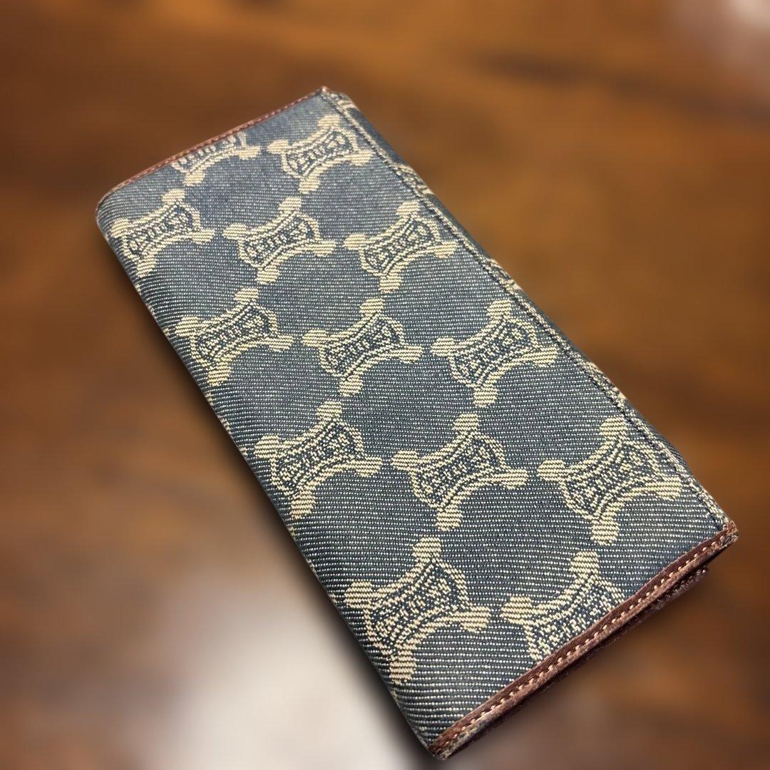 セリーヌ デニム ロゴ入り 二つ折り財布 長財布