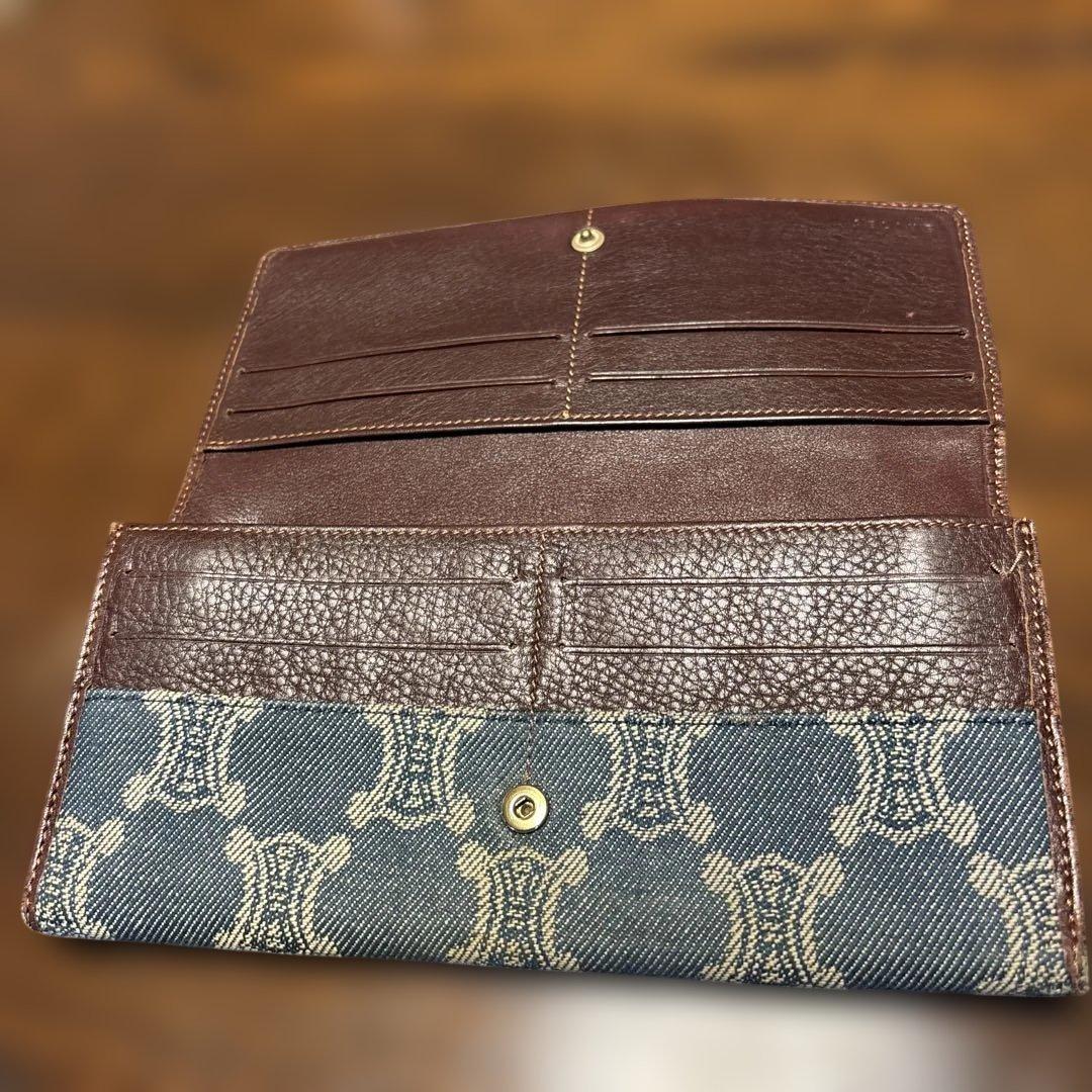 セリーヌ デニム ロゴ入り 二つ折り財布 長財布