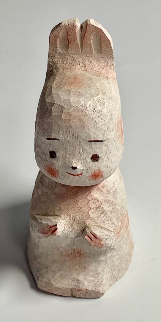 2004年　前島　範久　木彫り　ウサギ　2体