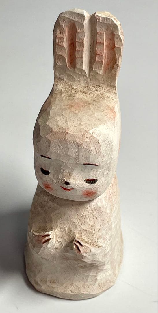 2004年　前島　範久　木彫り　ウサギ　2体