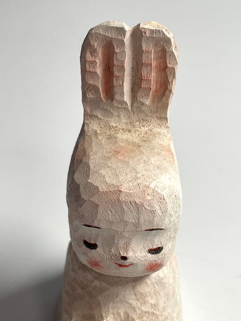 2004年　前島　範久　木彫り　ウサギ　2体