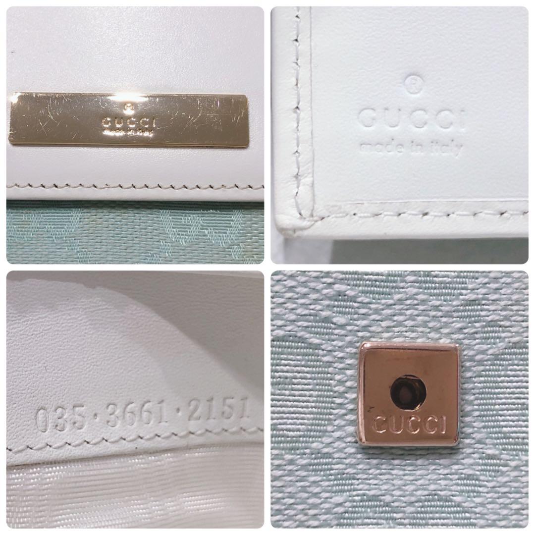 ☆GUCCI☆ グッチ 二つ折り財布 ホワイト 水色 キャンバス レザー GG柄
