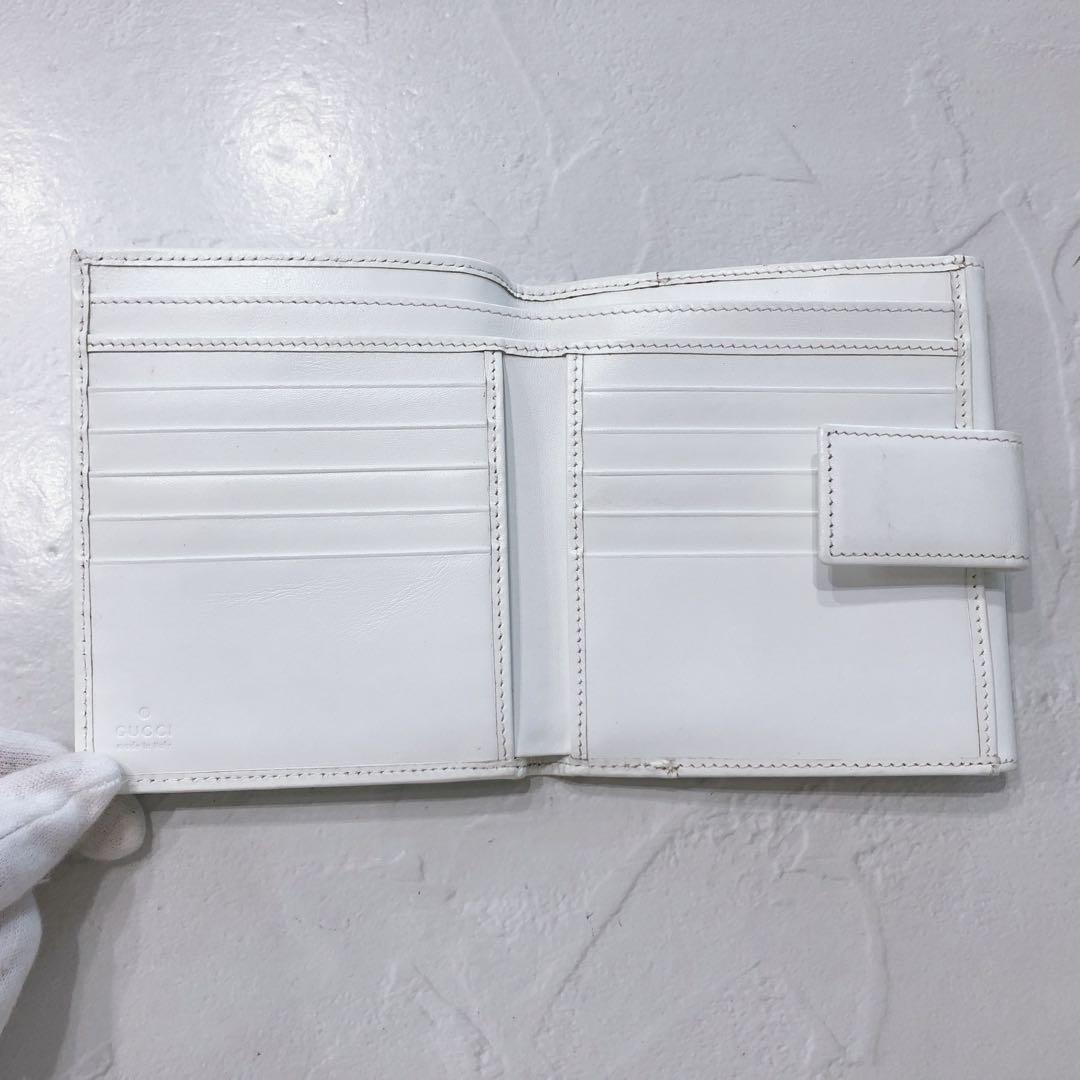 ☆GUCCI☆ グッチ 二つ折り財布 ホワイト 水色 キャンバス レザー GG柄