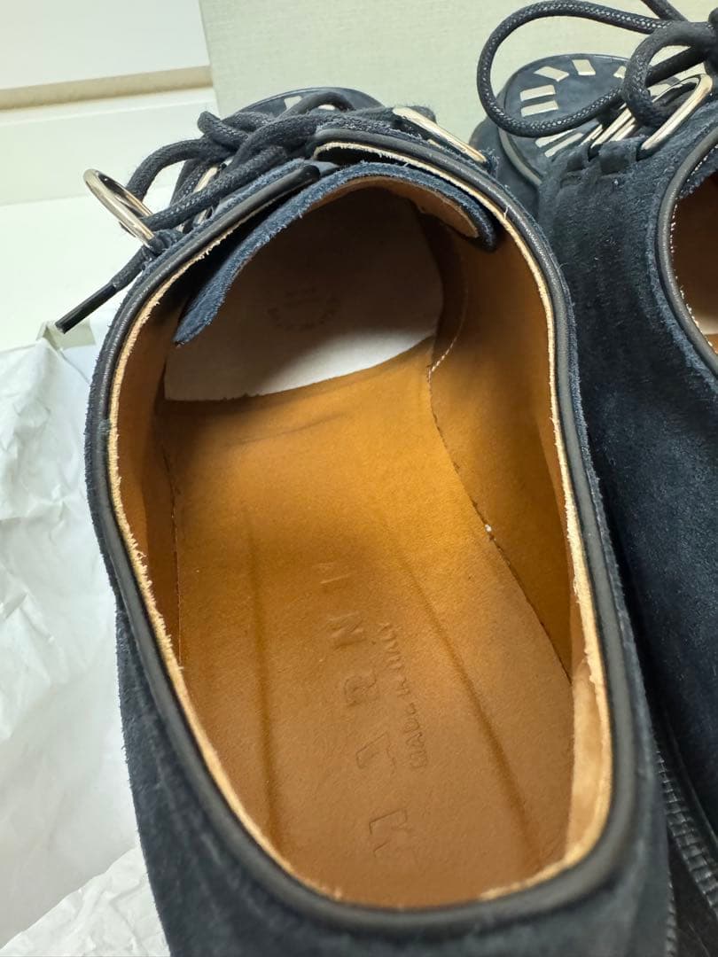 MARNIネイビー スエード 厚底 モカシンシューズ