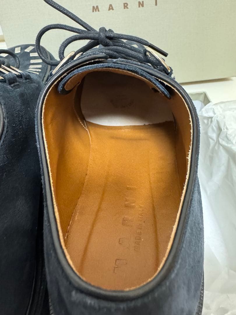 MARNIネイビー スエード 厚底 モカシンシューズ