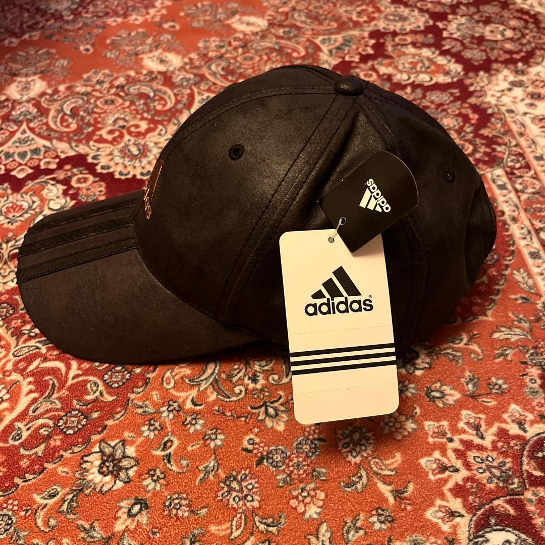 【00s old adidas】レア　レザーキャップ　フェイクレザー　古着