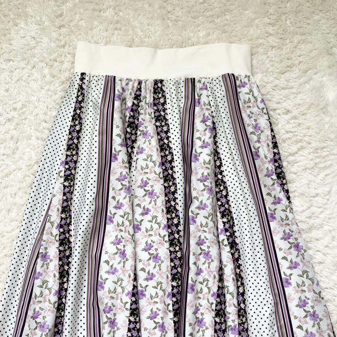 大きい✨️ローズティアラ マキシ丈 ロング スカート フレア 花柄 パッチワーク