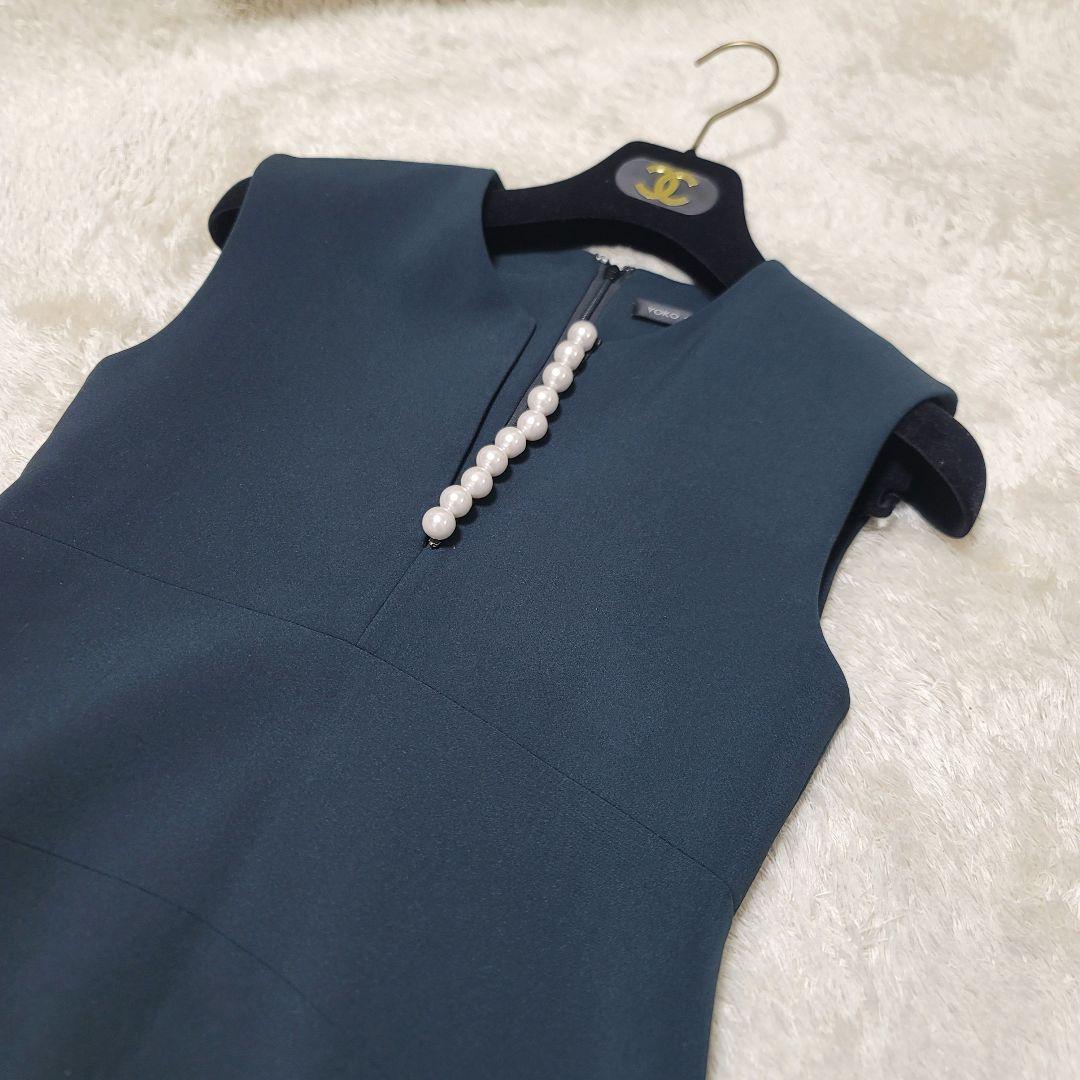 美品✨ヨーコチャン パール ワンピース ノースリーブ コクーン ネイビー