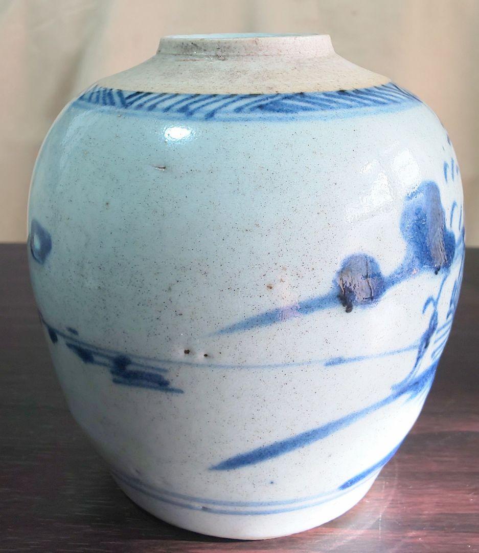 中国美術 清時代 白磁染付 人物山水絵図壺 骨董品