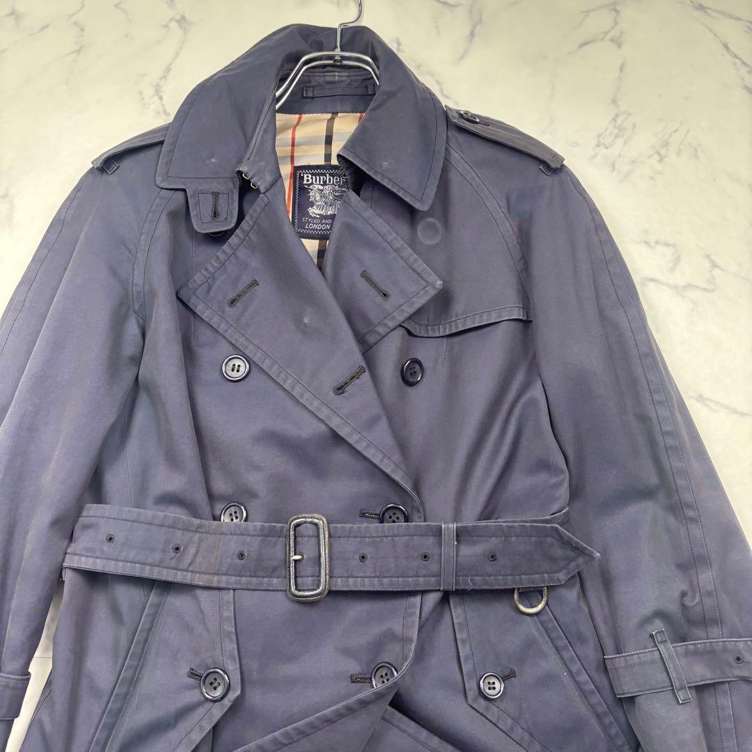 【逸品】バーバリーズ　ダブル　ロングトレンチコート　ネイビー　ノバチェ