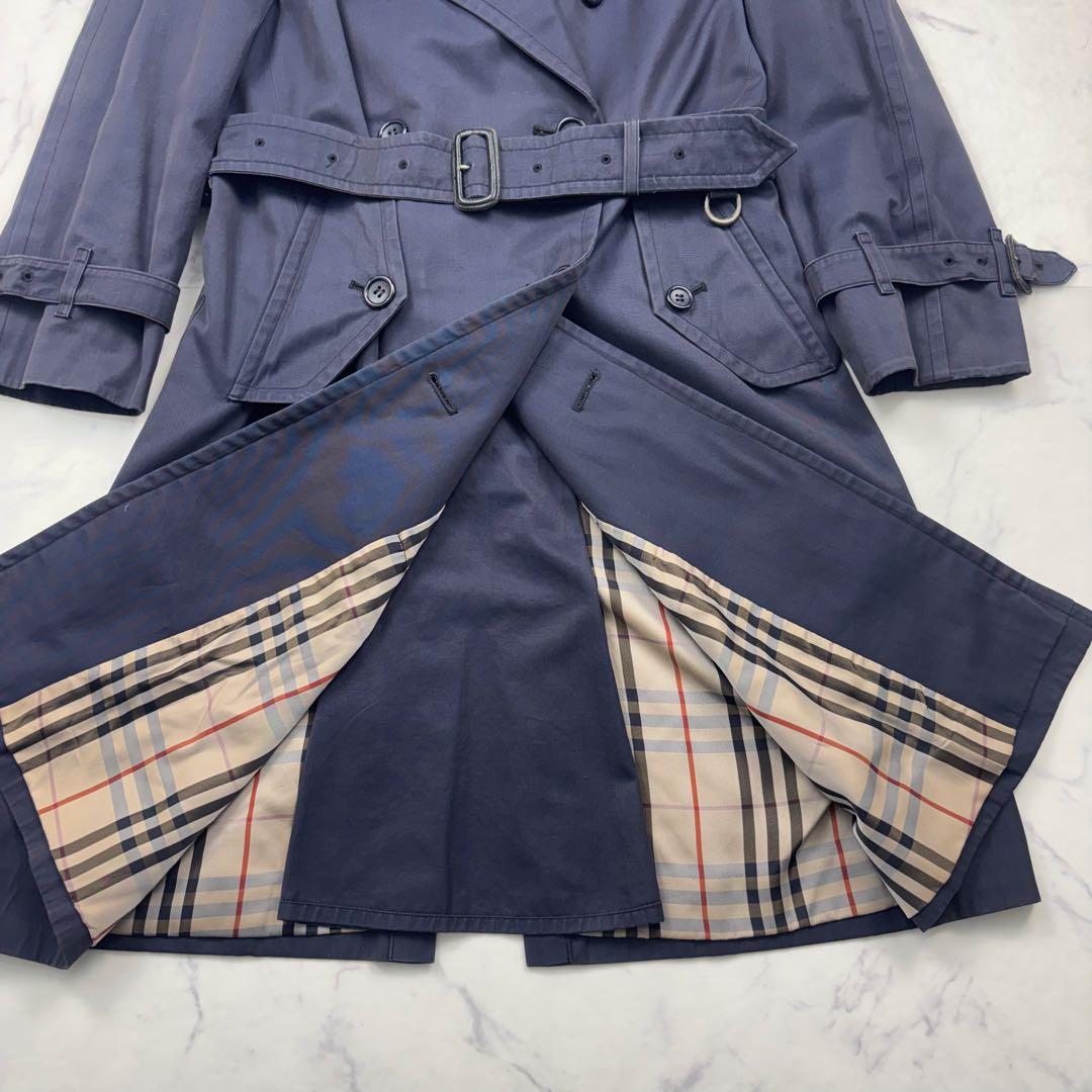 【逸品】バーバリーズ　ダブル　ロングトレンチコート　ネイビー　ノバチェ