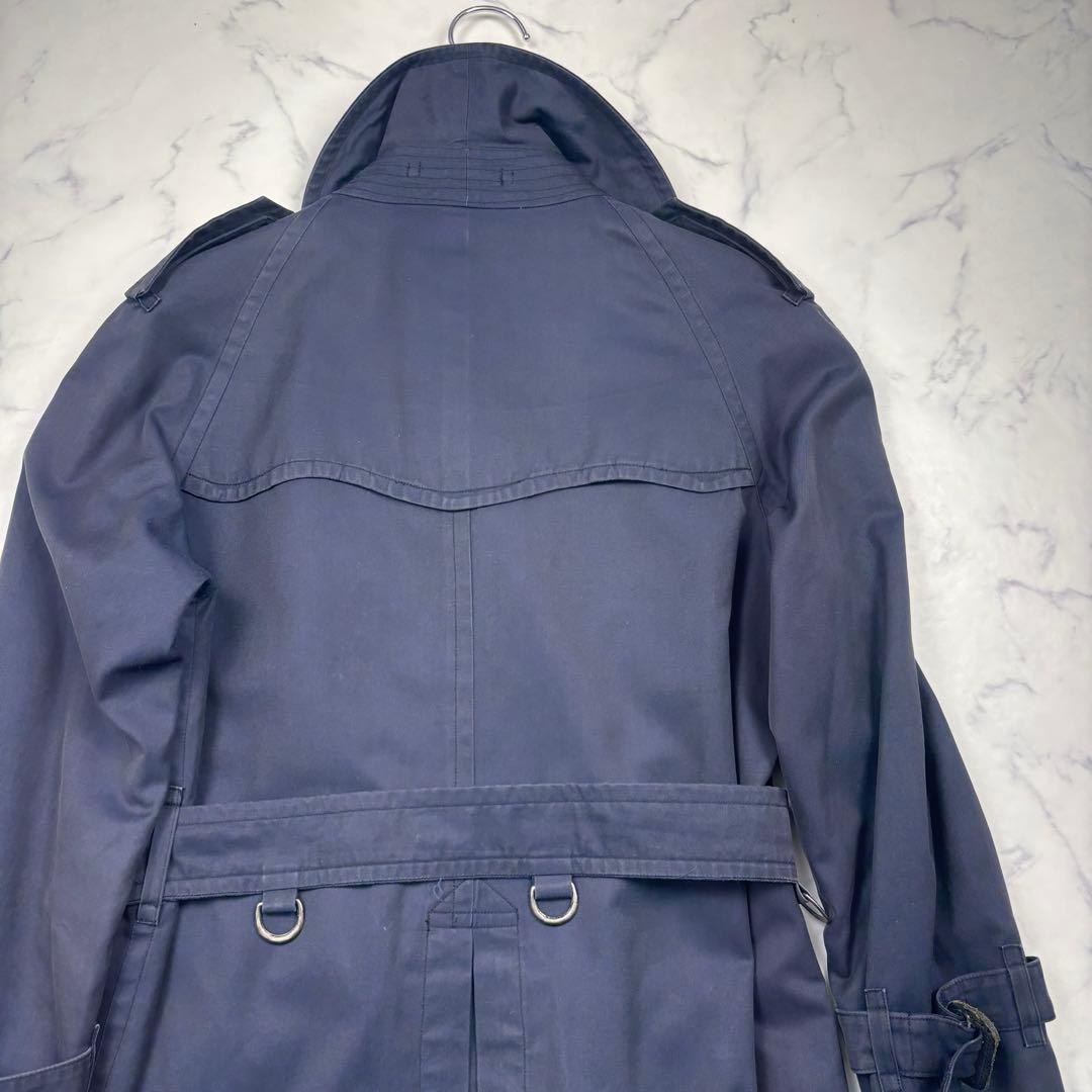 【逸品】バーバリーズ　ダブル　ロングトレンチコート　ネイビー　ノバチェ