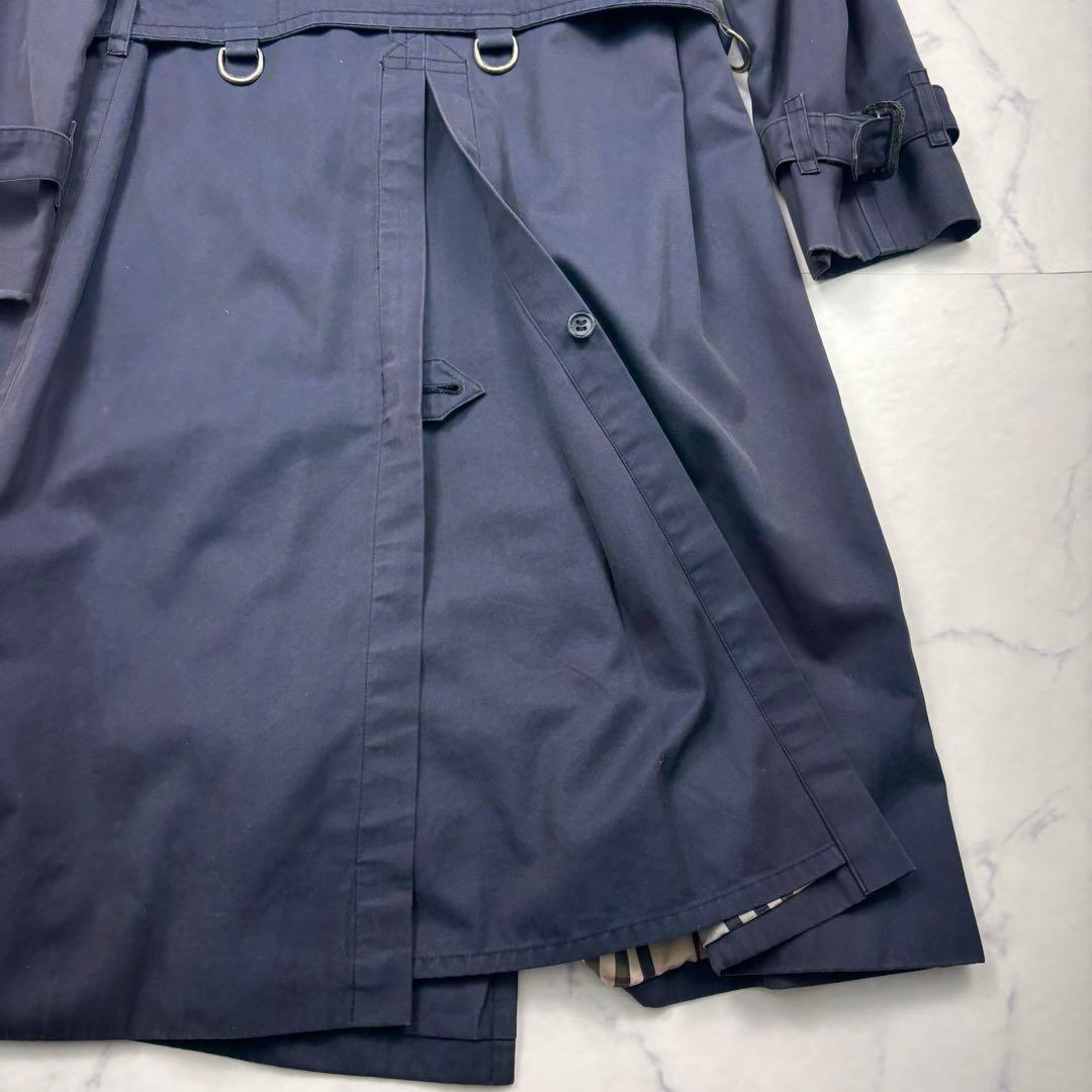 【逸品】バーバリーズ　ダブル　ロングトレンチコート　ネイビー　ノバチェ