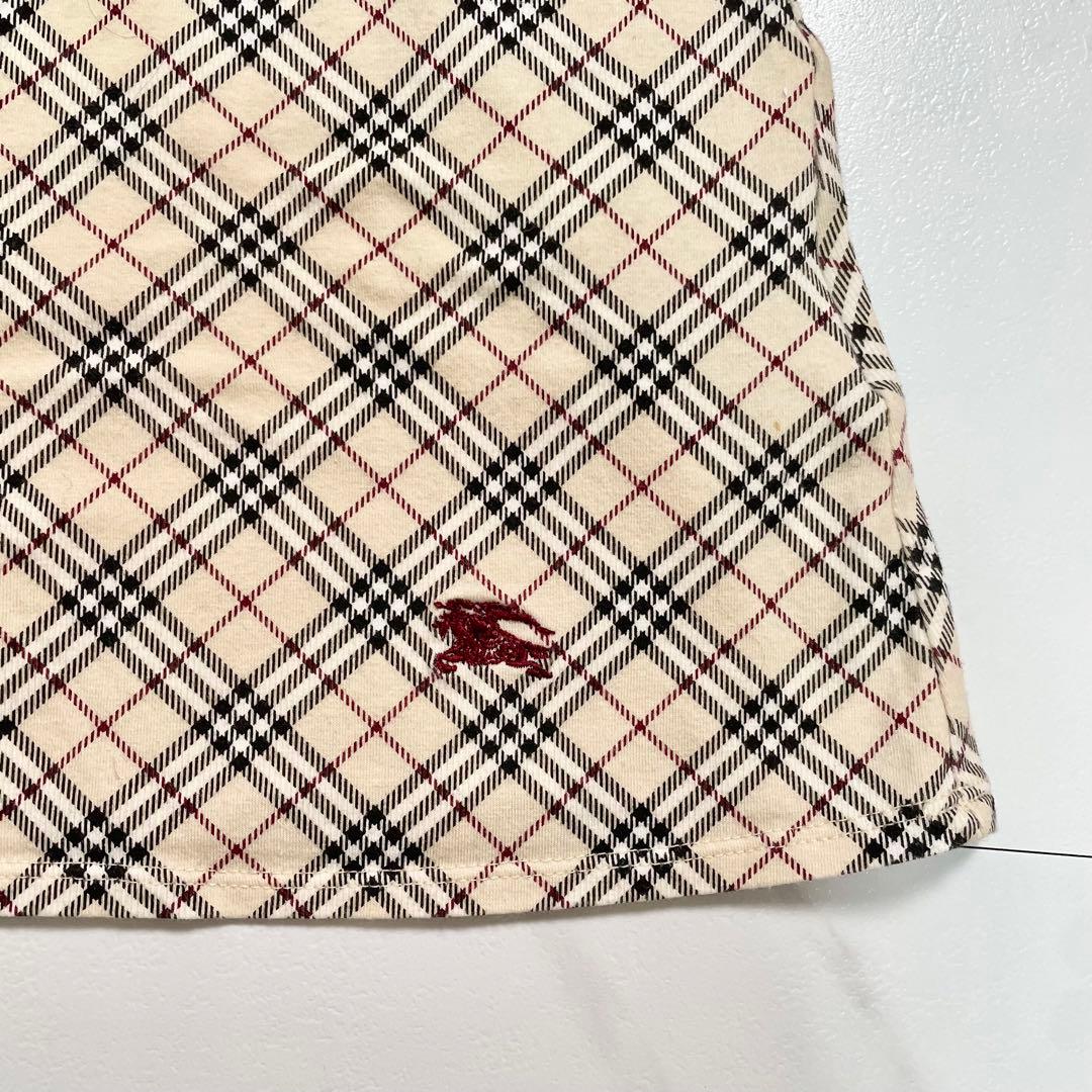 バーバリーブルーレーベル ノースリーブフリルカットソー ノバチェック ホース刺繍