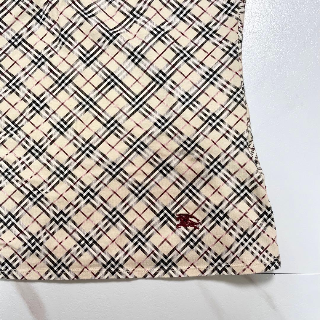 バーバリーブルーレーベル ノースリーブフリルカットソー ノバチェック ホース刺繍
