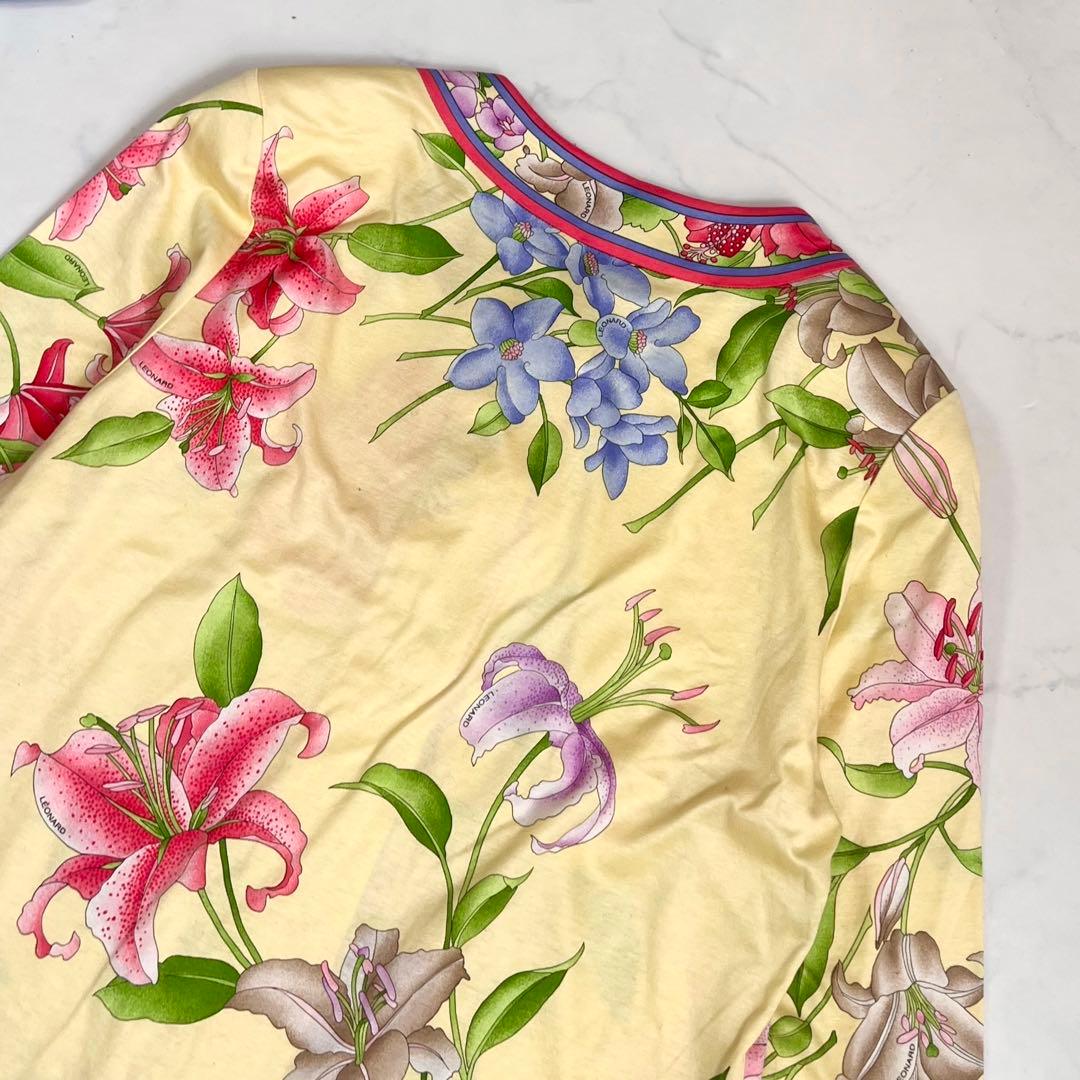 インポート.JB様 美品　レオナール　カーディガン　トリムライン　花柄　黄色　M