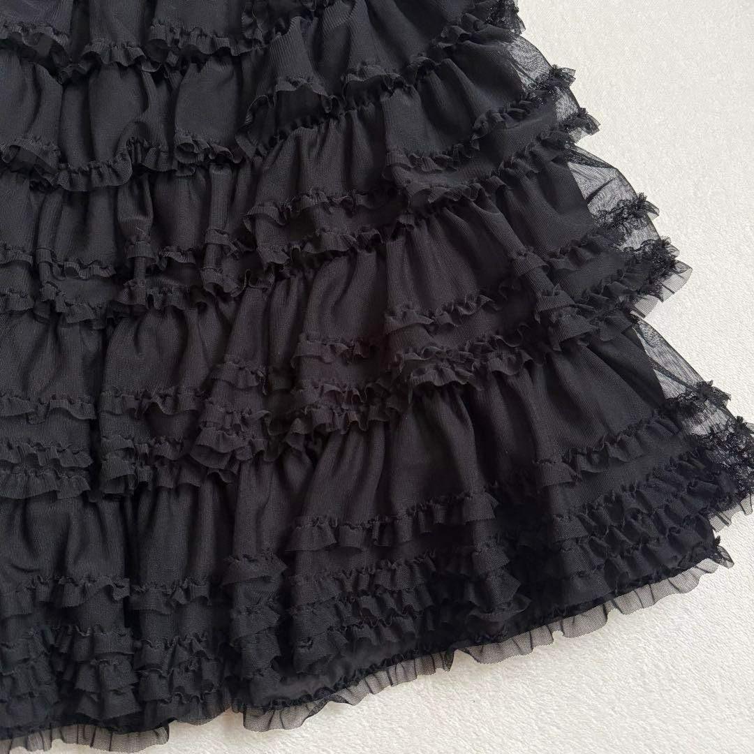 【極美品】PINK HOUSE ブラック 段々 チュールスカート ピコフリル