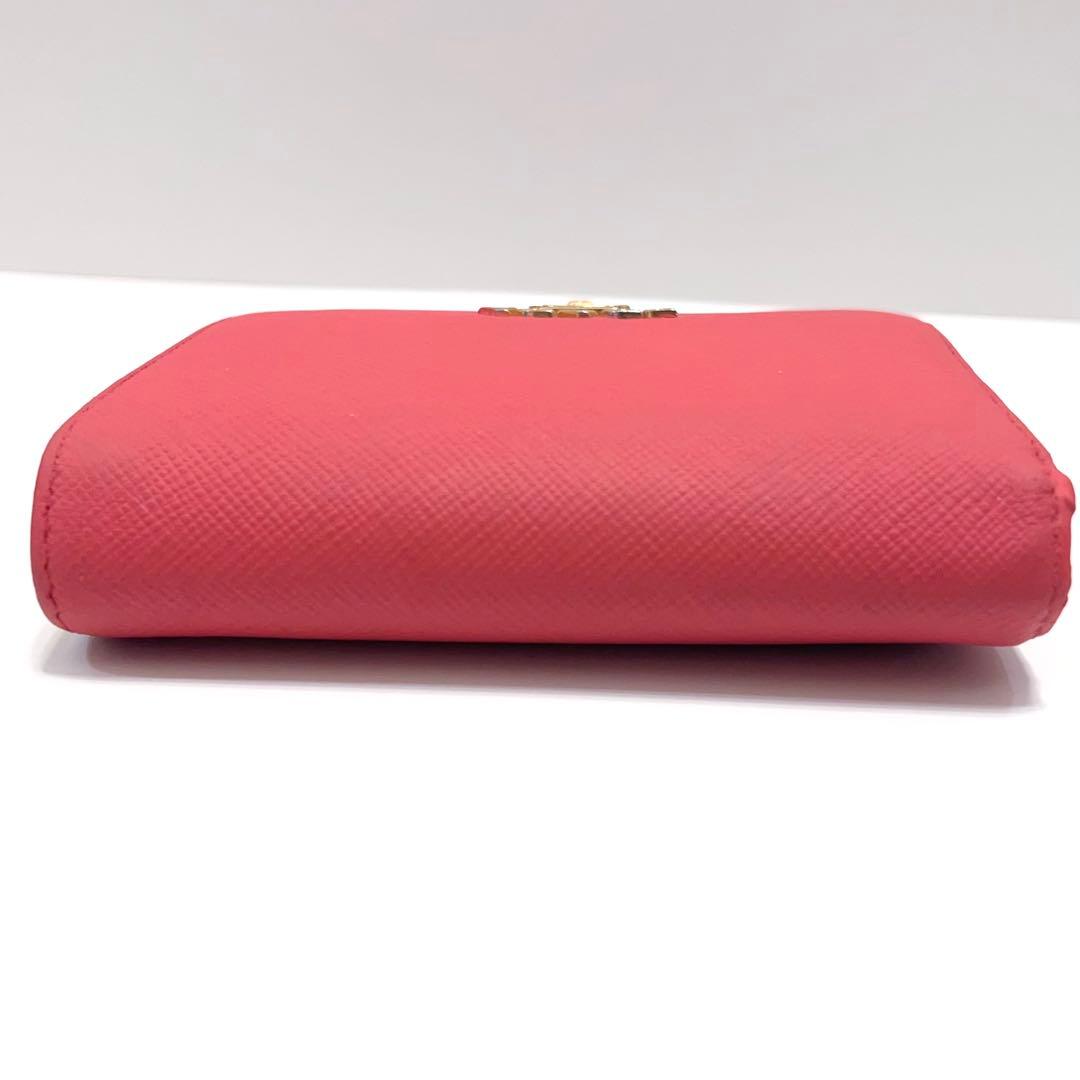 プラダ 折り財布 サフィアーノ レザー ゴールド金具 ピンク 白 バイカラー