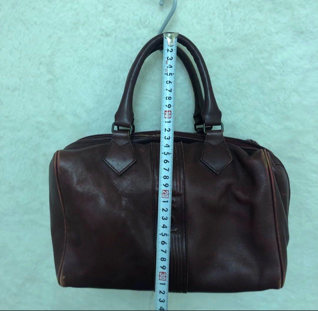 イヴ・サンローラン　YSL オールレザー　ダークブラウン 総柄　ボストンバッグ