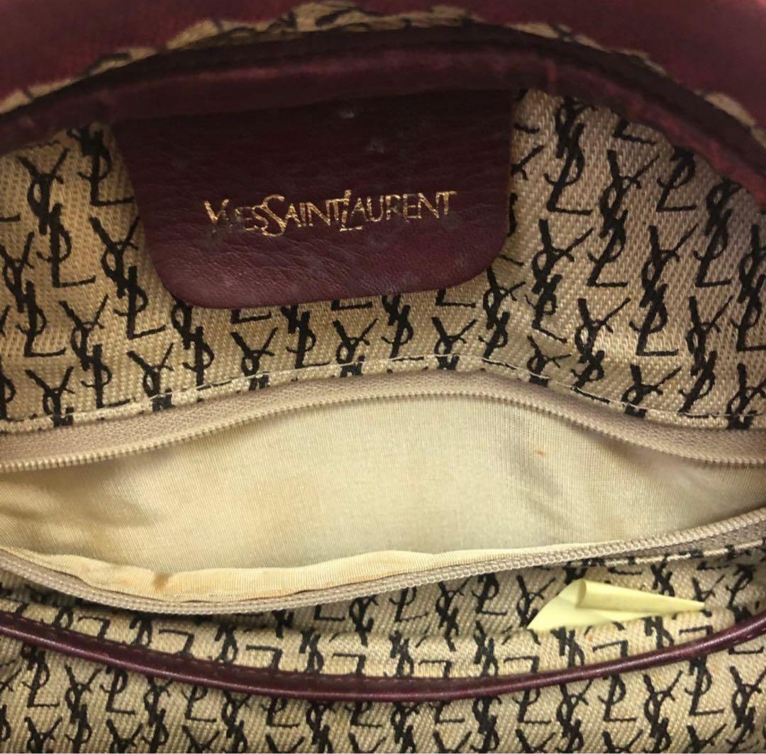 イヴ・サンローラン　YSL オールレザー　ダークブラウン 総柄　ボストンバッグ
