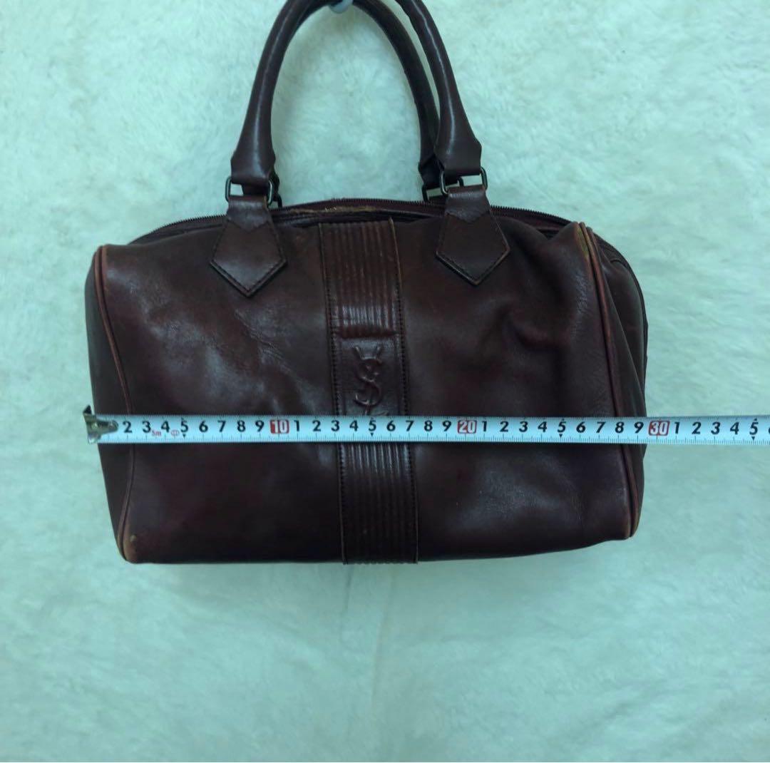 イヴ・サンローラン　YSL オールレザー　ダークブラウン 総柄　ボストンバッグ