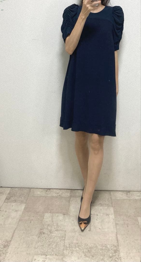 miu miu ミュウミュウ　袖ギャザーワンピース 36 ネイビー　結婚式