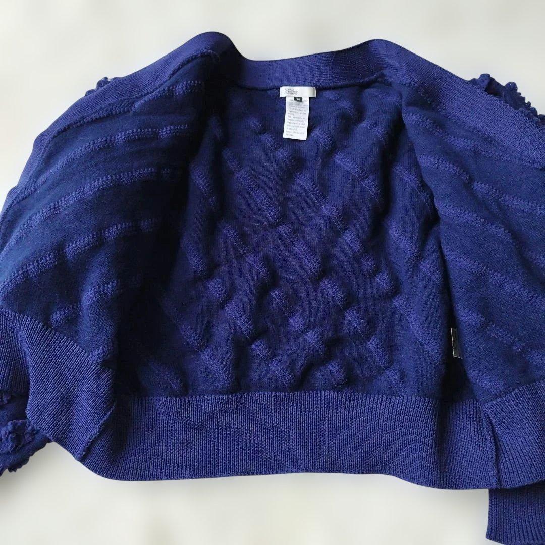 24AW♡美品✨ダブスタ フリンジジャガードニットカーディガン ブルー 38/M