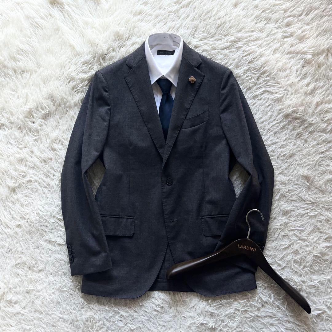 <美品> LARDINI ウール グレー ジャケット ブートニエール サイズ46