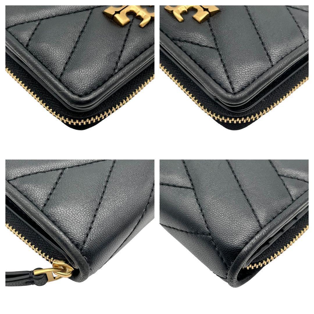 【極美品】トリーバーチ　二つ折り財布　レザー　ブラック　キラ シェブロン 　希少