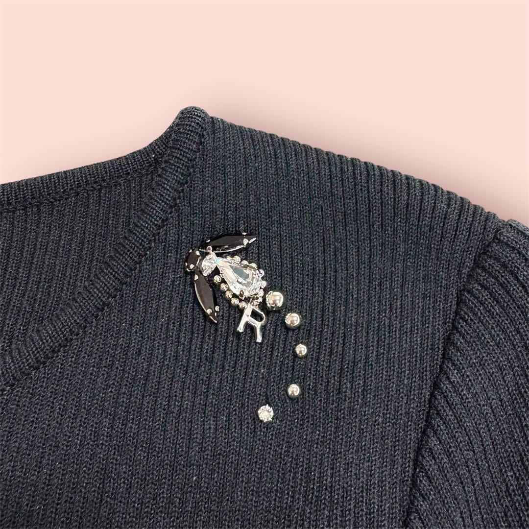 超美品♡Rene ルネ カーディガン 黒 キラキラビジュー付 34 Sサイズ相当