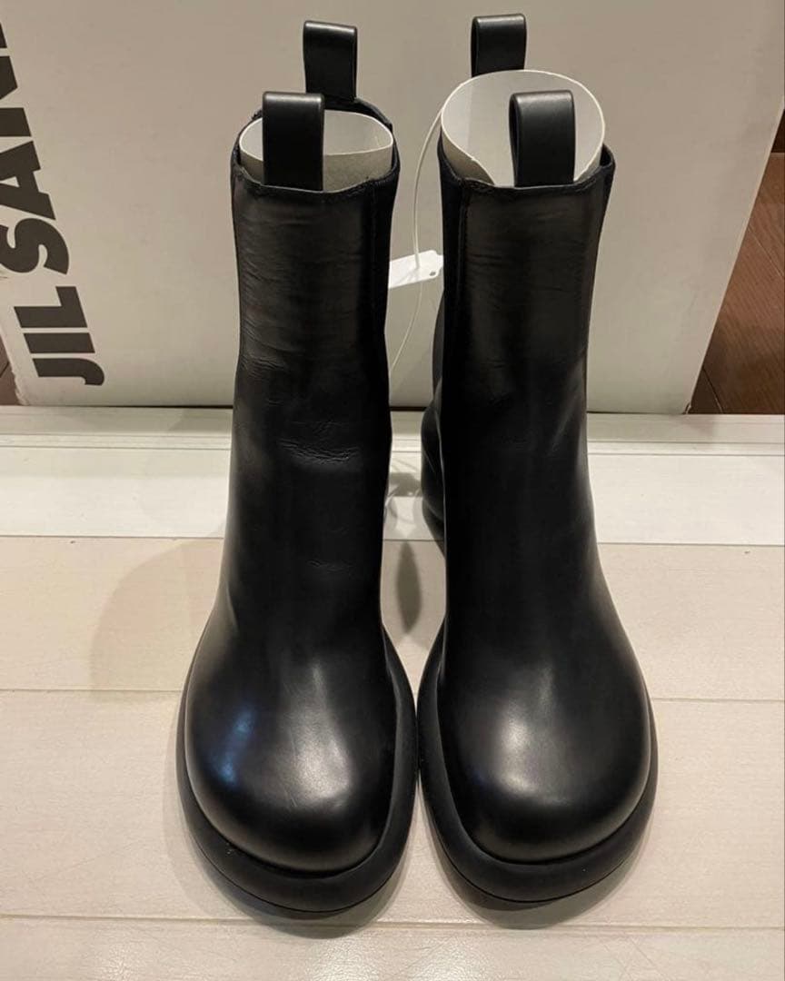 Jil Sander レザー ブロックヒール アンクルブーツ
