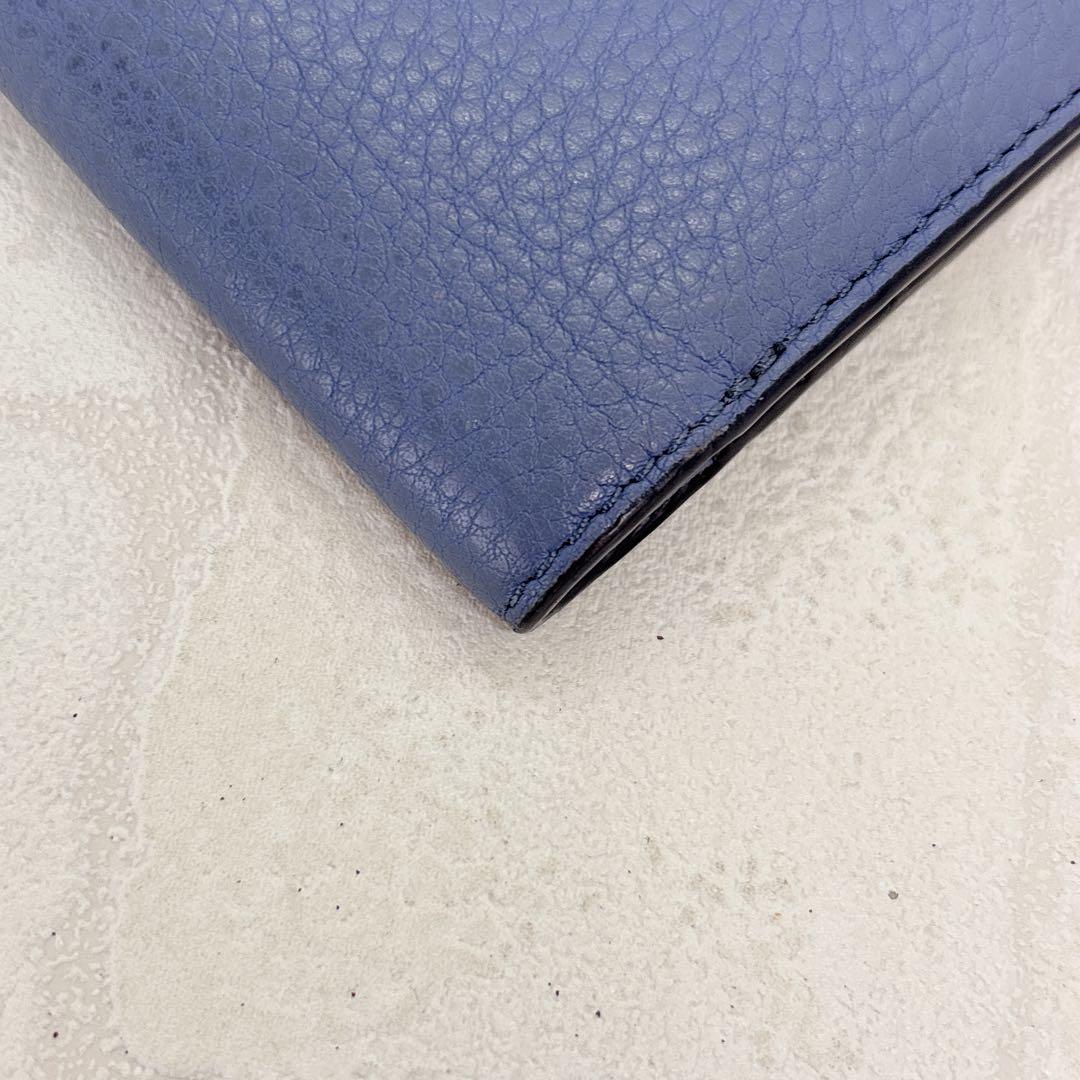 美品✨ トリーバーチ TORY BURCH 折財布 二つ折り ブルー シボ革 金