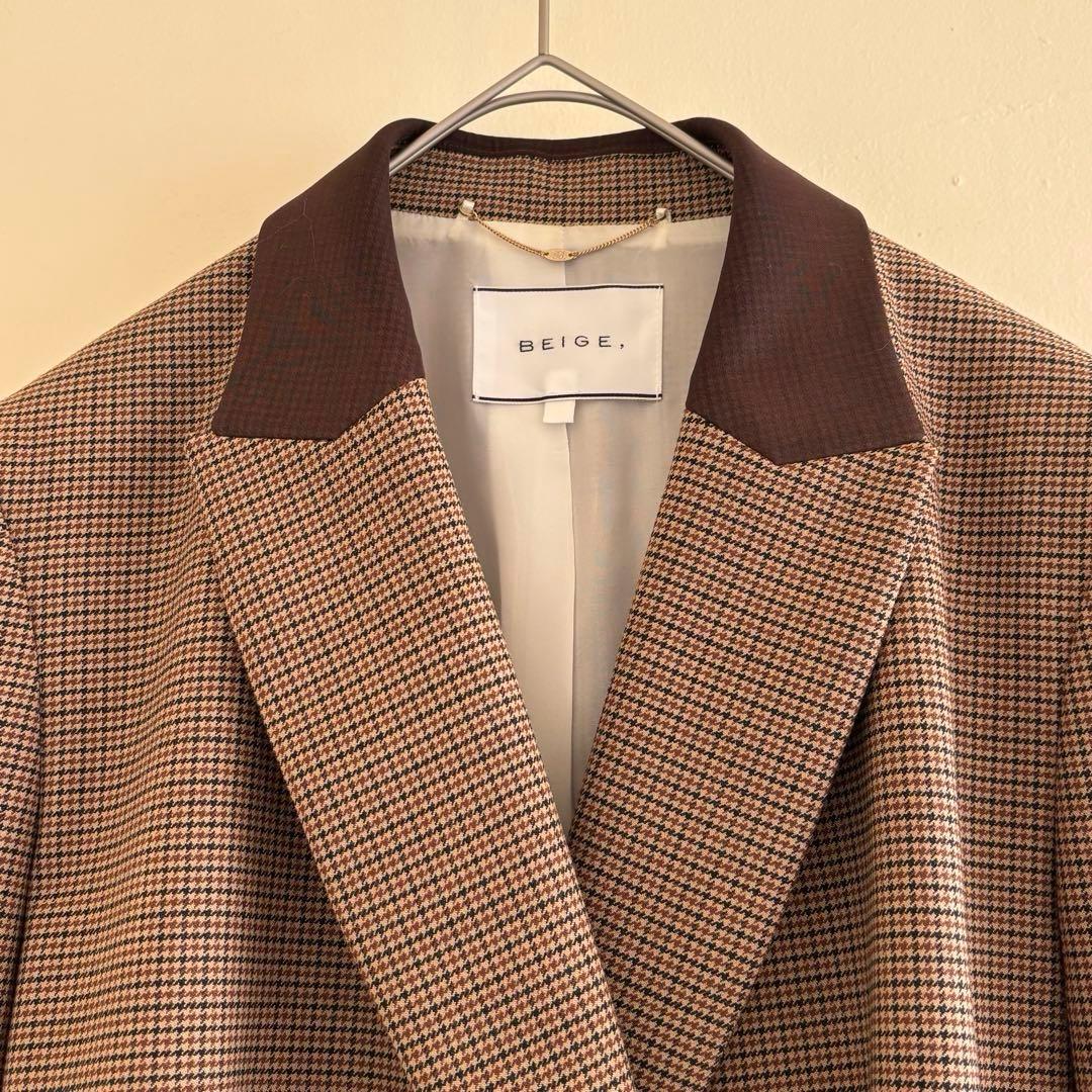 【春コーデ】チェック柄 ダブルブレスト ジャケット ブラウン M BEIGE