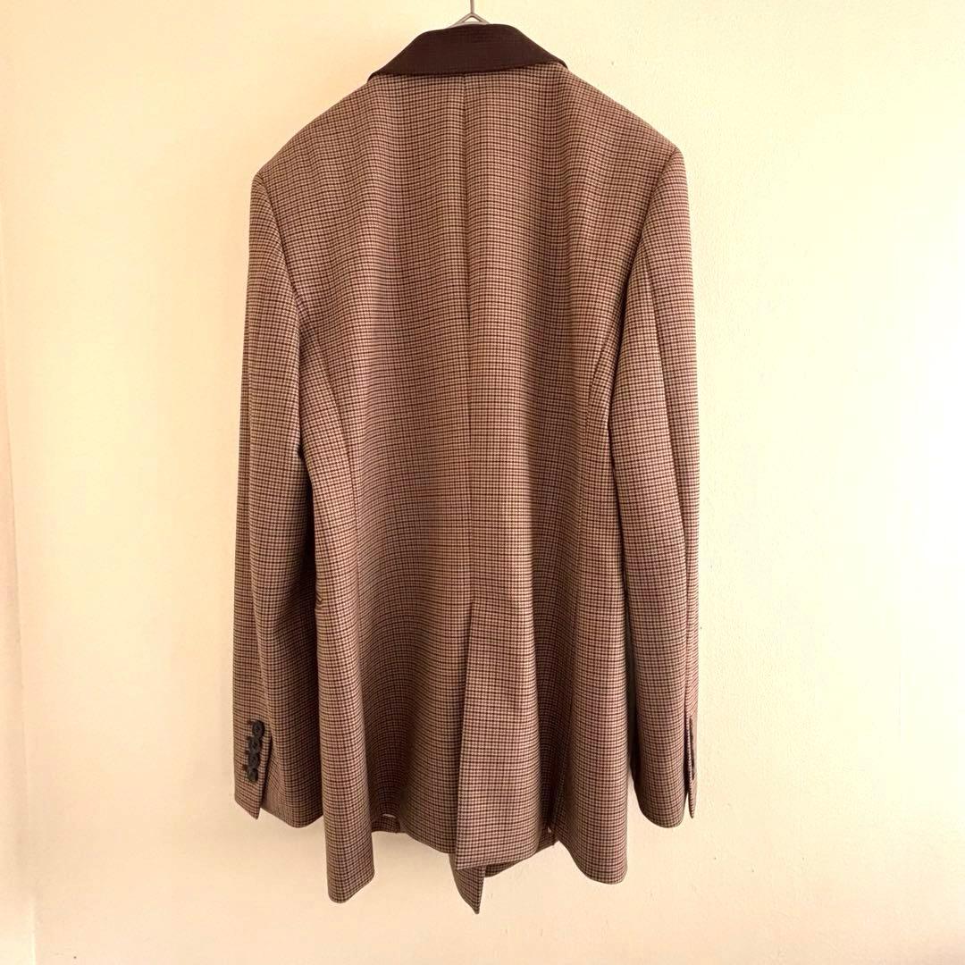 【春コーデ】チェック柄 ダブルブレスト ジャケット ブラウン M BEIGE